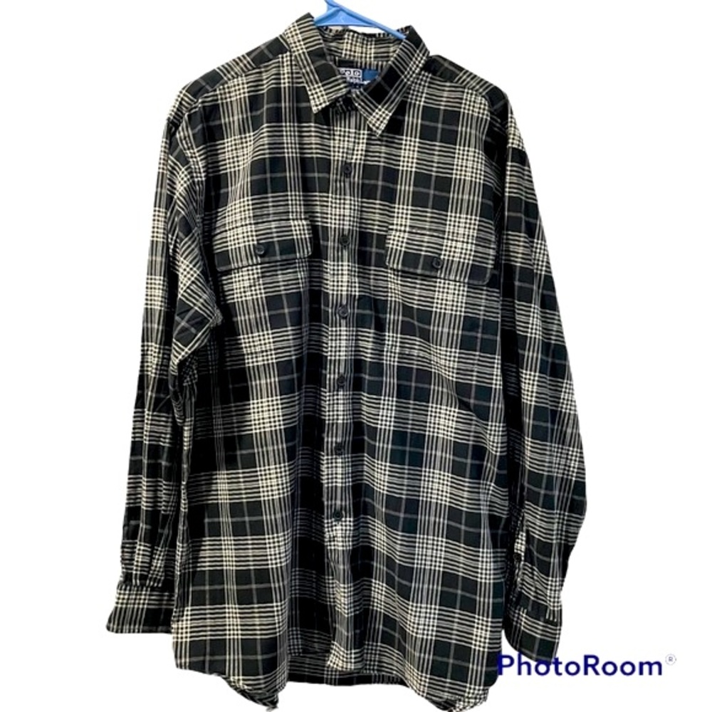 Polo Ralph Lauren Long Sleeve Shirt Size L Black White Plaid Front Pockets